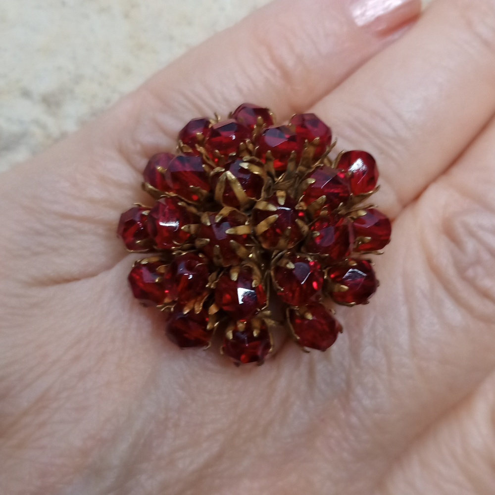 Vintage Gold and Ruby Red Pre-antique Statement Ring Adjustable